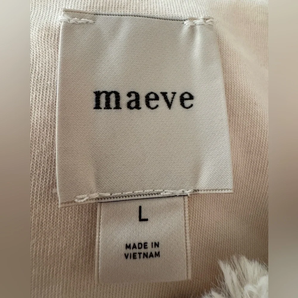 MAEVE @ ANTHROPOLOGIE Faux Fur Short Sleeve Tee, Cream, Size Large NWT - Picture 3 of 12